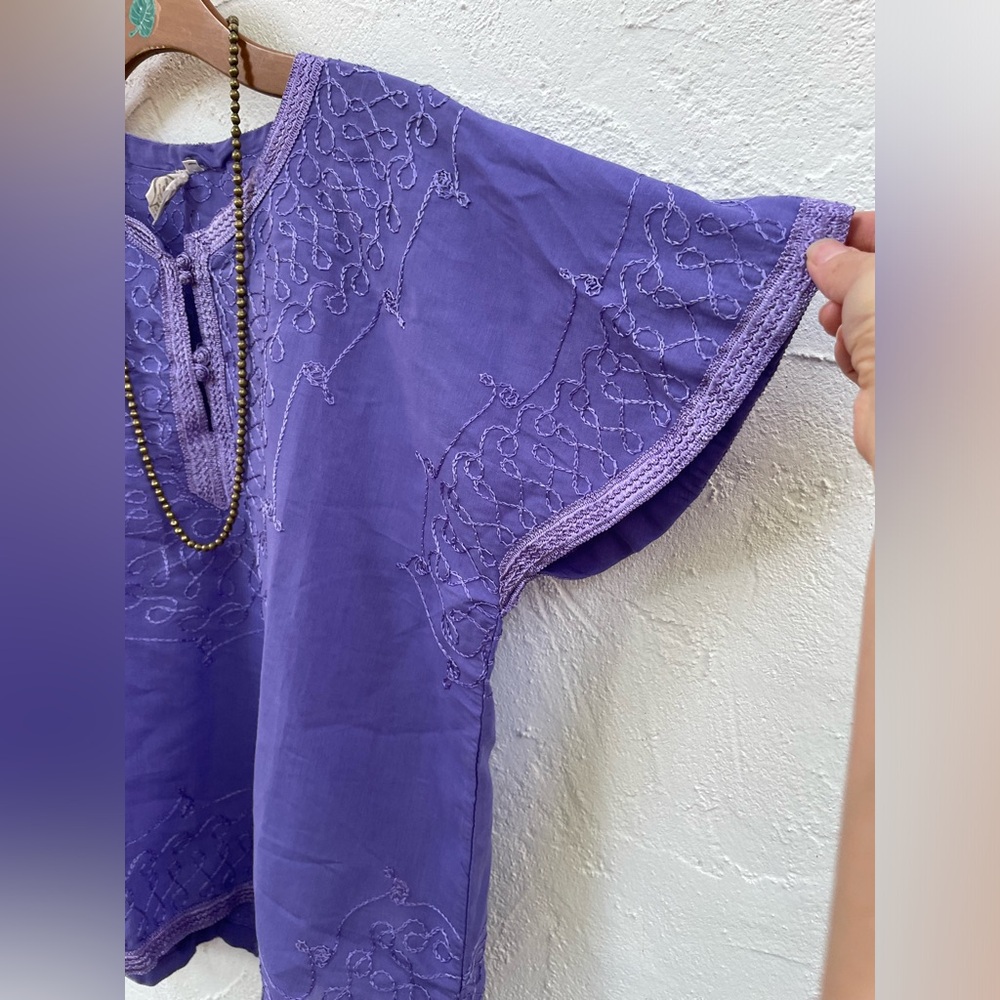 Vintage 70’s Boho Embroidered Blouse/ Purple Caftan Hippie Top/ 70’s Florida LG